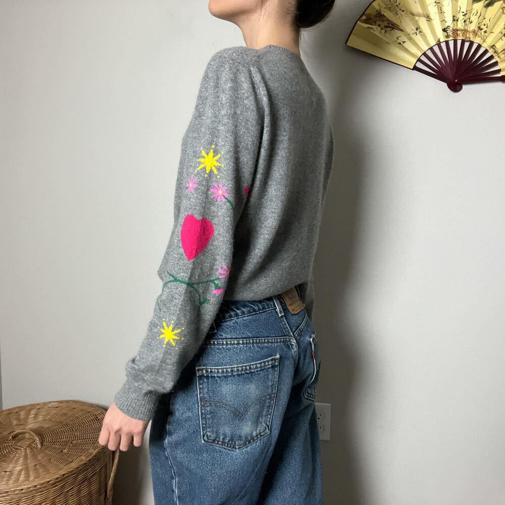 jumper 1234 gray cashmere floral heart sweater
